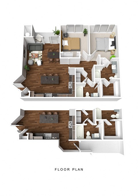 Floor plan for 2 beds, 2 baths, 1081 sqft